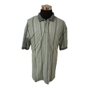 Reebok Mens XL Green Grey Stripe Short Sleeve 3 Button Polo Shirt